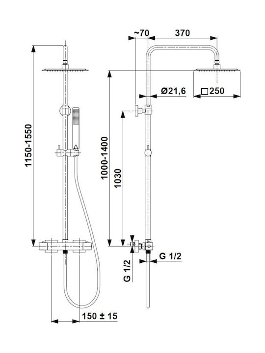 KFA Adjustable Shower Column with Bathtub Mixer 155cm Black
