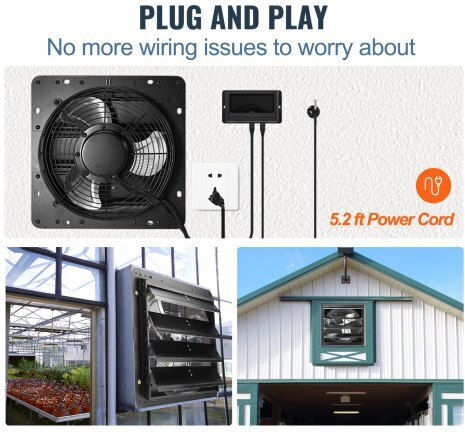 Exhaust Fan Commercial Spaces Greenhouses Warehouses Metal 70 W 2900 M³/h Diameter 406 Mm 60 Db Smart Timer