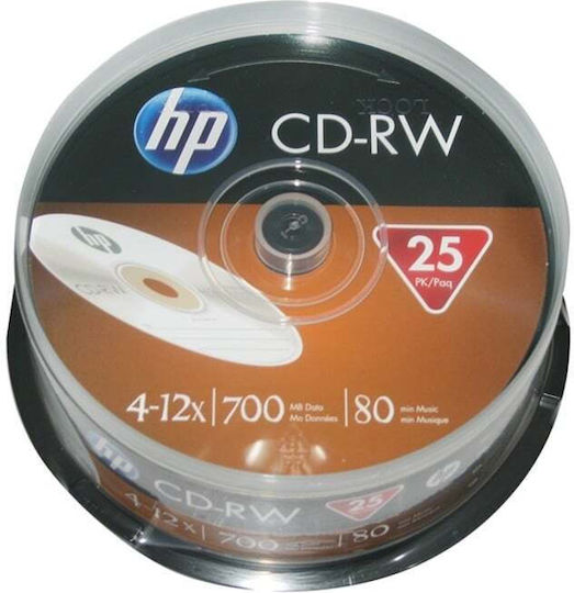 HP Επανεγγράψιμα CD-RW 12x 700MB Cake Box 25τμχ