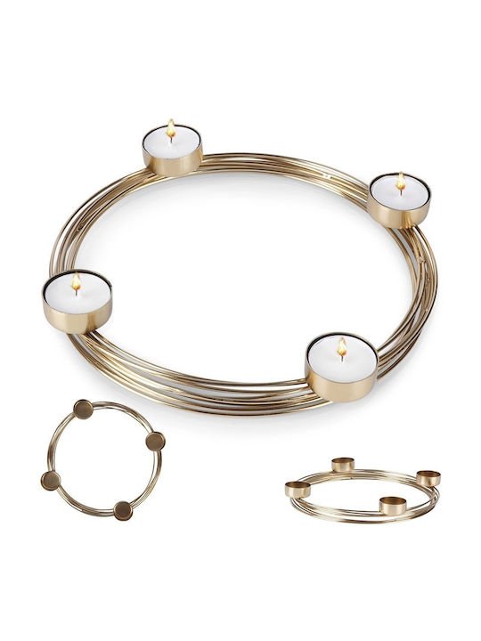 Candle Holder suitable for Tealights Metal 4 Seats in Gold Color 26x26x3.5cm 1pcs