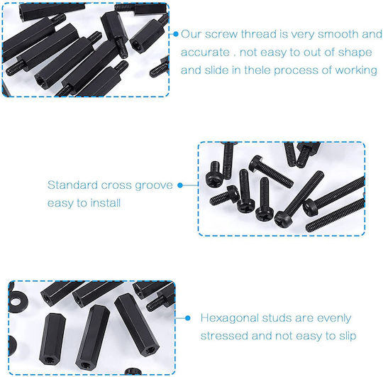 M3 Spacers Hexagonale din Nailon Fem-Fem Fem-Male Șuruburi Șaibe Nuci din Plastic Cutie de Depozitare Neagră