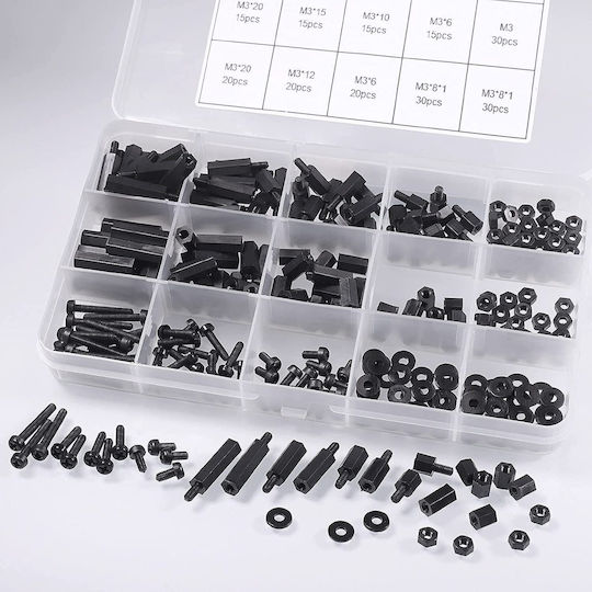 M3 Spacers Hexagonale din Nailon Fem-Fem Fem-Male Șuruburi Șaibe Nuci din Plastic Cutie de Depozitare Neagră