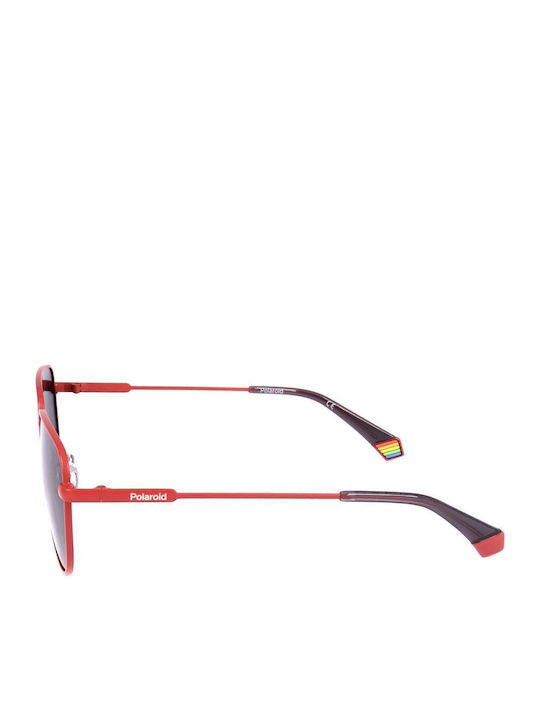 Polaroid Women's Sunglasses with Red Metal Frame and Gray Lens PLD6196/S/X 0Z3/Le