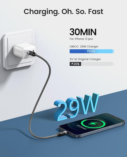 Orico Geflochten USB-C zu Lightning Kabel 29W Schwarz 1m (C2L-10-BK-BP)