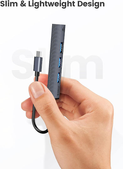 Orico USB Hub 4 Ports USB 3.0 with USB-C Connection Gray