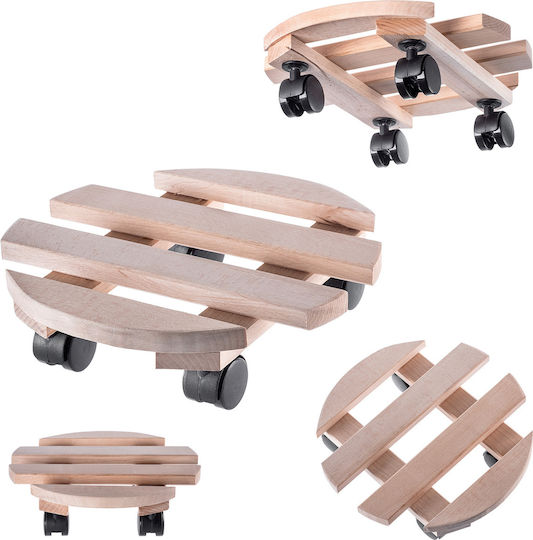 Kadax Pot Stand Wooden Beige with Wheels