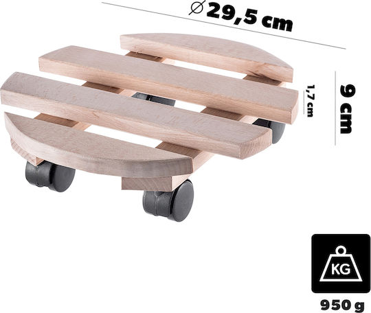 Kadax Pot Stand Wooden Beige with Wheels