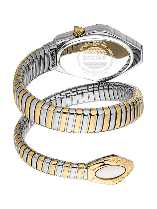 Just Cavalli Signature Snake Crystals Damen Uhr mit Silber Metallarmband