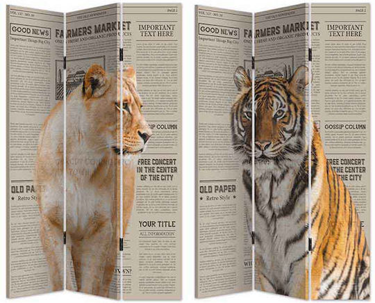 Inart Decorative Room Divider made of Canvas with 3 Panels Double-Sided 120x180cm