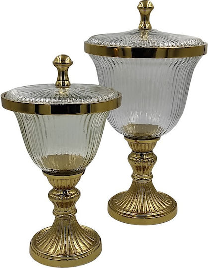 Karvounis Glass Sweet Jar with Lid and Foot Gold 18x18x33cm