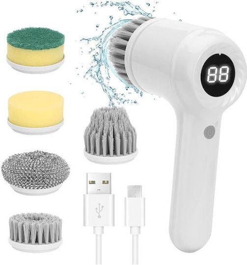 Plastic Rotating Cleaning Brush with Handle White
