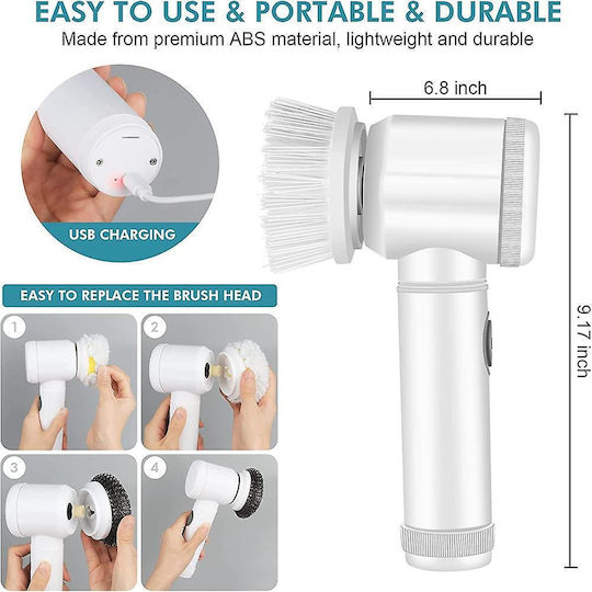 Magic Brush 5 1 Plastic Rotating Cleaning Brush with Handle White