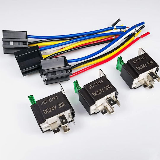 Set 3 Relee Automotive SPDT Ato Atc Sigurantă 24V 30A Socket 14 Awg Cablu Gebildet