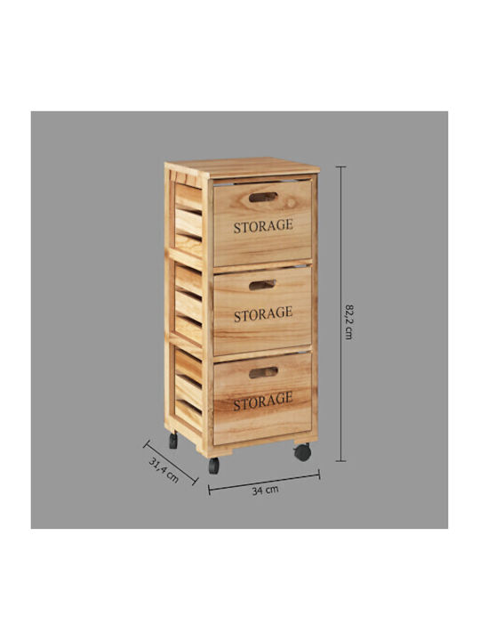 Storage Drawer Chest Solid Wood with 3 Drawers M34xW31.4xH82.2cm