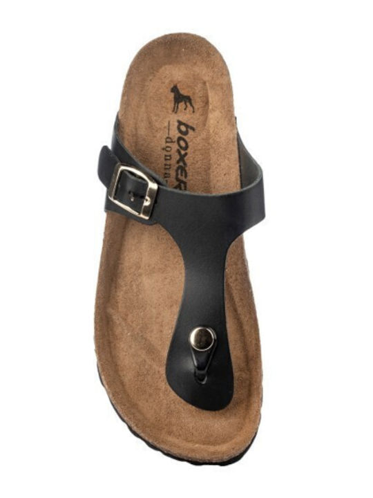 Leather Women's Flat Sandals in Black Color