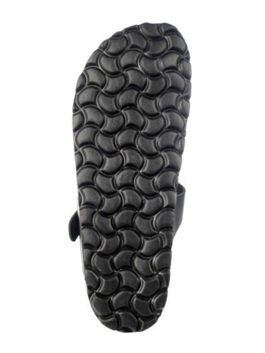 Leather Women's Flat Sandals in Black Color