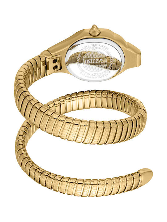 Just Cavalli Signature Snake Crystals Ceas de Damă cu Auriu Brățară Metalică