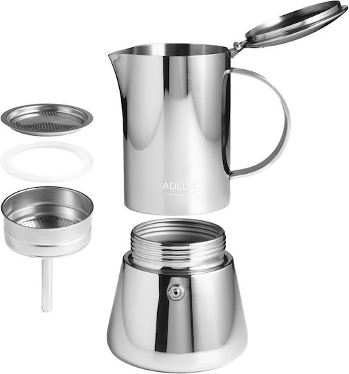 Adler Stovetop Espresso Pot for 6 Cups Inox Brown