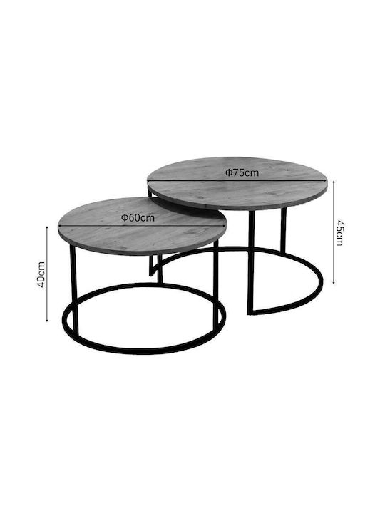 Runder Zigon Set Pakketo Holz Natur / Schwarz 2Stücke M75xB75xH40cm