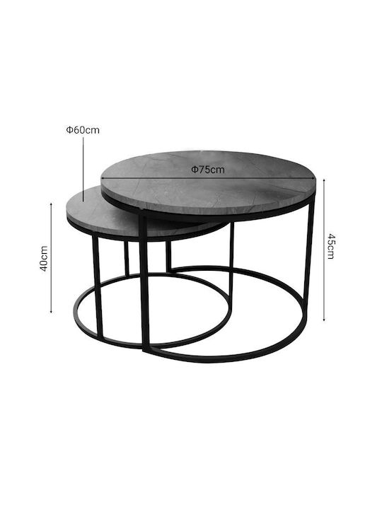 Round Zigzag Set Solme Wooden Grey Marble 2pcs L75xW75xH45cm.