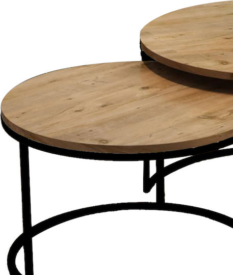 Runder Zigon Set Pakketo Holz Natur / Schwarz 2Stücke M75xB75xH40cm