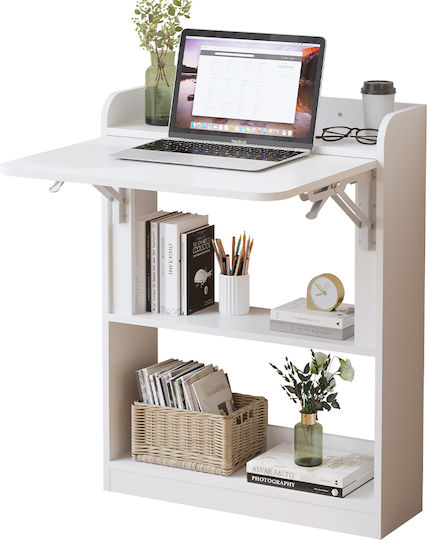 Birou pentru copii cu Bibliotecă din Melamină Alb 64x82x82cm