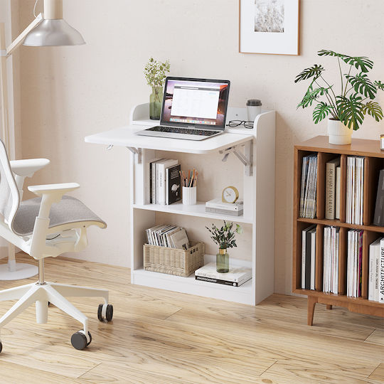 Birou pentru copii cu Bibliotecă din Melamină Alb 64x82x82cm