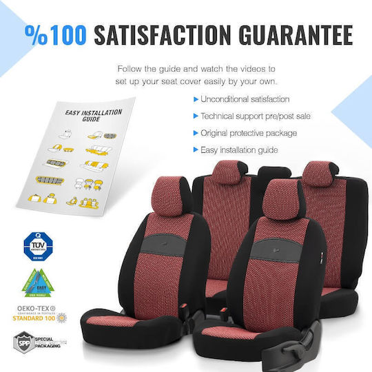 Otom Car Cover Set 11pcs Leatherette Black / Red