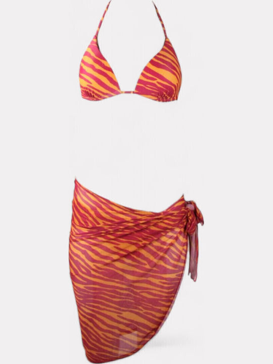 Bikini Set 3 Pieces Triangle with Removable Padding Animal Print Orange