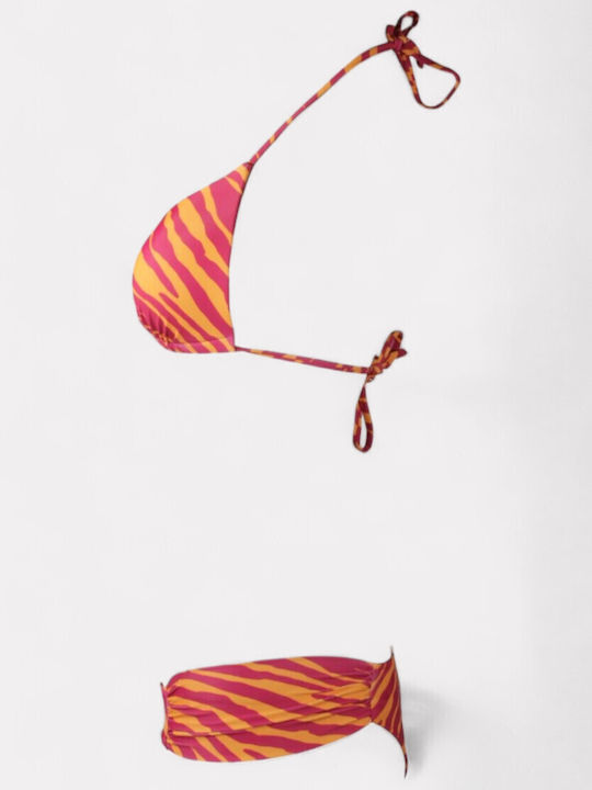Bikini Set 3 Pieces Triangle with Removable Padding Animal Print Orange