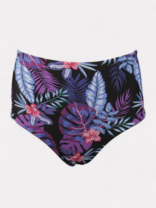 Set Bikini με Αφαιρούμενη Ενίσχυση Ψηλόμεσο Floral Μαυρο