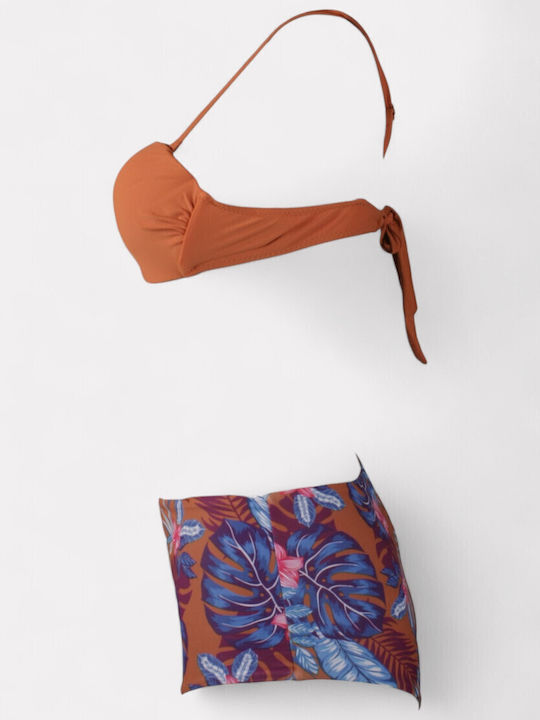Set Bikini με Αφαιρούμενη Ενίσχυση Ψηλόμεσο Floral Πορτοκαλι