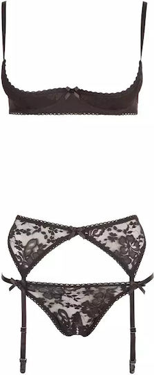 Cottelli Collection Sexy Σετ Εσωρούχων με Δαντέλα Μαύρο 3τμχ