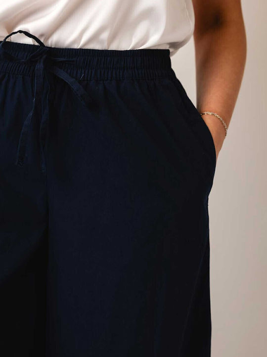 Damen Stoff Hose mit Gummizug Blau