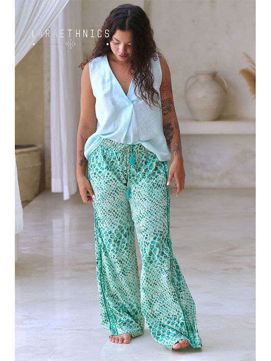 Femei Din material textil Pantaloni cu elastic Evazați Turquoise