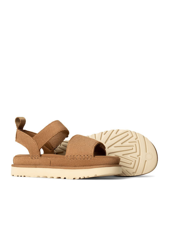 Goldenstar Γυναικεία Σανδάλια Flatforms Καφέ