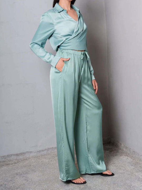 Langärmelig Damen Satin,σατεν Hemd Pink