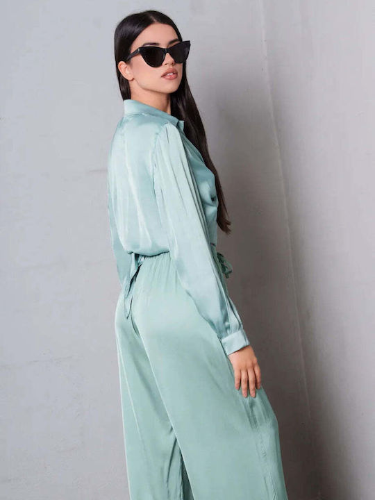 Langärmelig Damen Satin,σατεν Hemd Pink