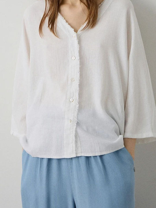 Women's Linen Long Sleeve Shirt White