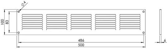 Europlast 101- Vent Louver 10x50cm Rectangular with Screen Metallic