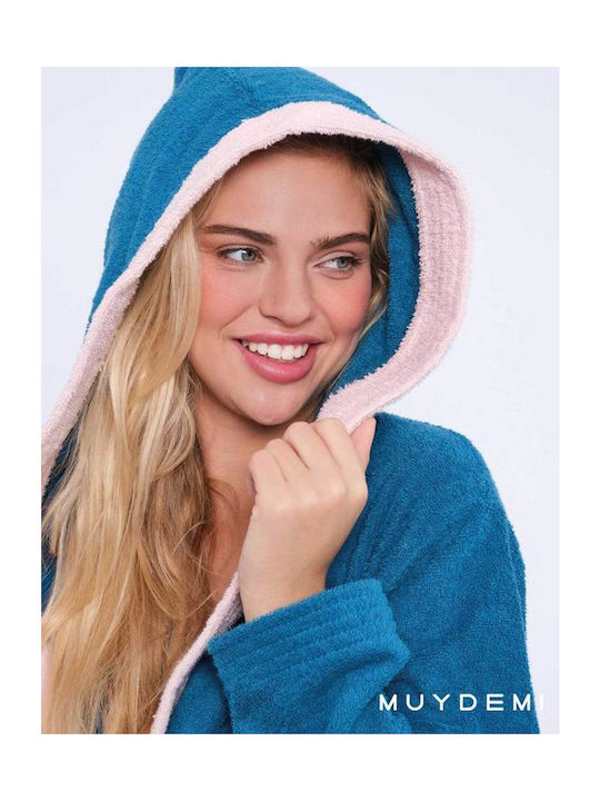 Muydemi Bathrobe with Collar in Blue Color