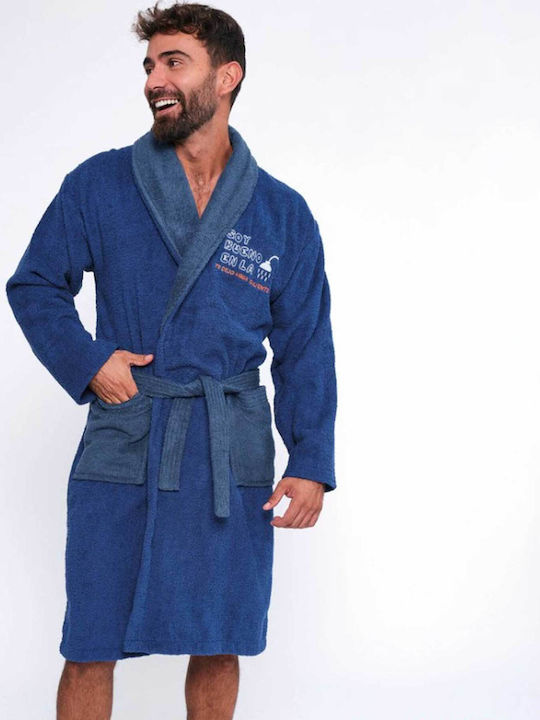 Muydemi Bathrobe with Collar in Blue Color