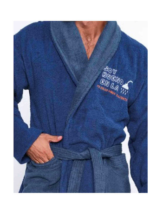 Muydemi Bathrobe with Collar in Blue Color