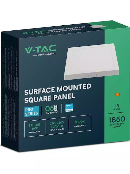 V-TAC Pătrat Panou LED Putere 18W cu Alb Cald Lumini