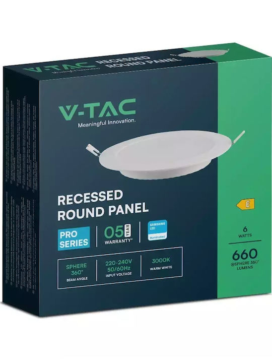 V-TAC Round Recessed LED Panel 6W with Natural White Light 4000K