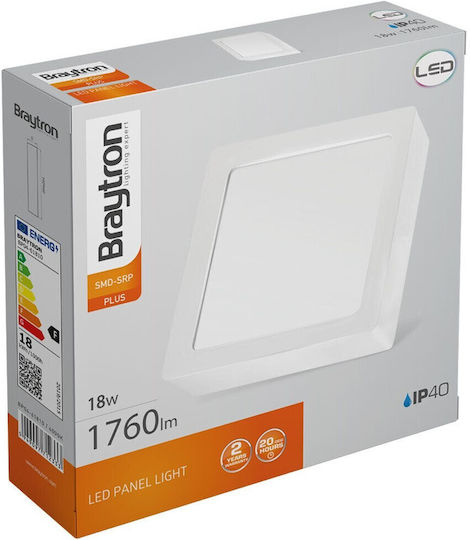 Braytron Panel Квадрат На открито LED Панел 18W с Неутрално бяло Светлина 4000К 20.4x20.4см.