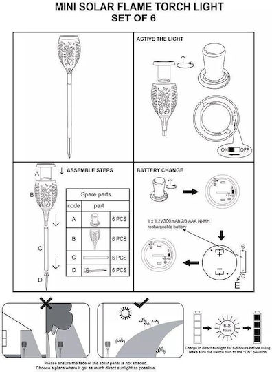A-051 Spiked Solar Light Torch 1W 130lm Warm White with Photocell IP65