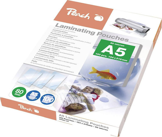 Peach Fellowes Glossy Laminating Sheets A5 80 Microns 100 Pieces