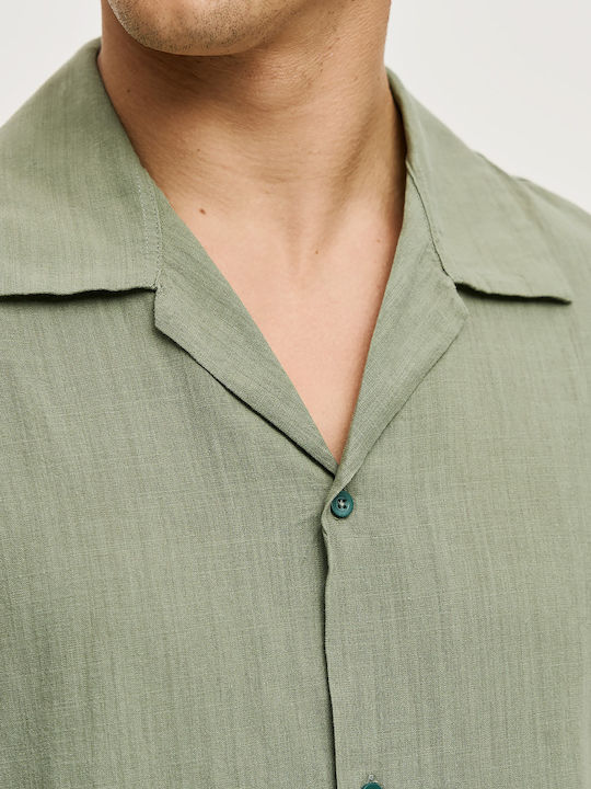 Short Sleeve Linen Shirt in Regular Fit Khaki