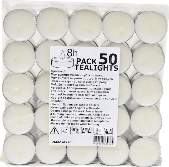 Tealights in White Colour up to 8 Hours Duration 50 Pieces